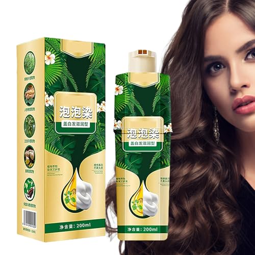 Uoqpty Tinte Capilar en Espuma - Champú Tinte Vegetal Natural 200ml - Color Natural Lavable Acondicionador Gris Oscuro Hombre Mujer