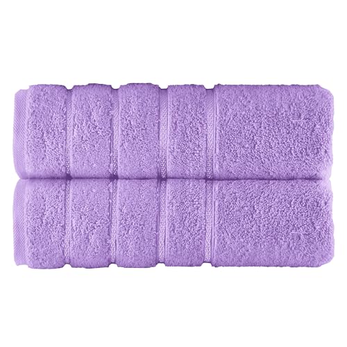 Image of Elegant Comfort 100% Turkish Cotton 4 Lines Viscose Stripe Luxury 2 Pack Bath Towel Set 27 x 54 Inch - Super Soft and Highly Absorbent Premium Hotel Spa Quality Towels for Bathroom Use, Lilac