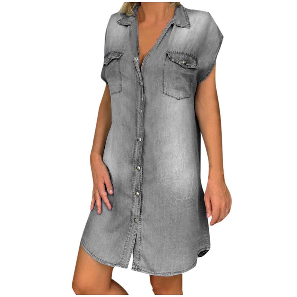Abiti casual senza maniche da donna Swing Denim Party Abito con colletto rovesciato