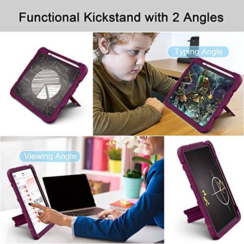 Image of Azzsy Case for iPad (A16) 11th Generation 11 Inch 2025 / iPad 10th Generation 10.9 Inch 2022, [Built-in Pencil Holder] Heavy Duty Shockproof Rugged Protective Case, Wine