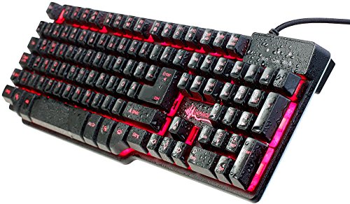 Gamer Tastatur: Halbmechanische USB-Gaming-Tastatur, 7-farbig beleuchtet, wasserfest (LED Tastatur)