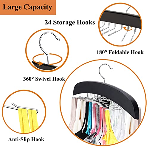 Tank Top Hanger Space Saving, 24 Large Capacity, Bra Hanger Organizers For Cami Tops, Ekezon 360° Rotating Foldable Metal Hooks Camisoles Hangers For Scarfs, Bras, Bathing Suits, Belts,Tie (Black, 2) #TOP2