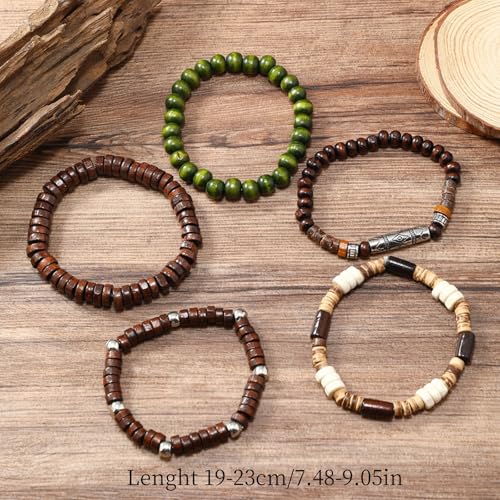 5pcs Womens Mens Wooden Bead Bracelet Set - Funky Style, Beads Bracelets for Father'S Day, Mother'S Day, Christmas, Birthdays, Thanksgiving Gift3