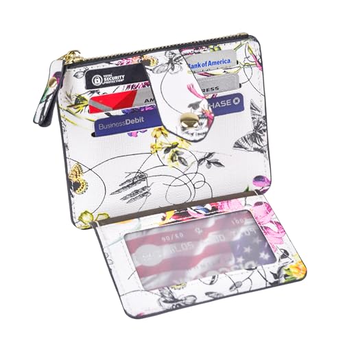 Dasein Women Zipper Wallet Purse with Monogram Signature Logo Multiple Card Slots(White Flower)3