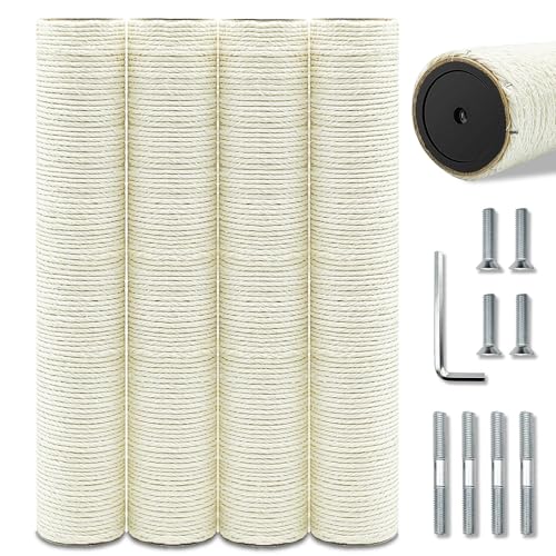 Cat Tree Replacement Post, 4 Pack 15.7in Cat Scratching Post Replacement Poles with M8 Screws, Natural Sisal Cat Tower Parts for Cat Tree Repair & Rebuild