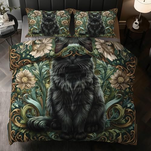 Housse de couette 160x200 chat William Morris infroissable en microfibre douce