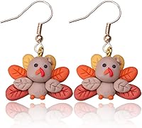 Kicomvi Thanksgiving Fall Dangle Earrings: Polymer Clay Pumpkin Pie, Candy, Maple Leaf, Sunflower Drops for Women