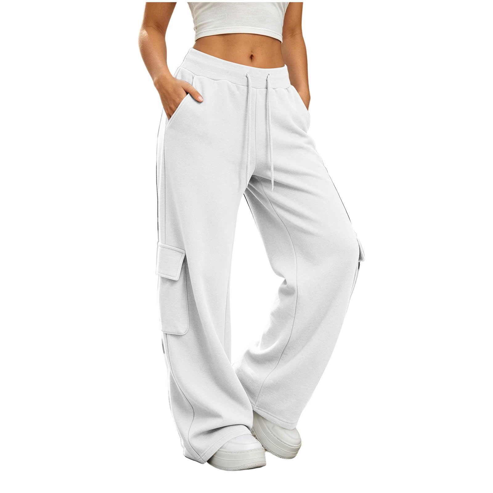 Pantaloni Sportivi Donna Pantloni Cotone con Elastico in Vita Morbidi Pantaloni da Corsa con Tasche a Gamba Dritta Pantalone Larghi a Vita Alta Pant Baggy Tinta Unita per Allenamento Jogging Fitness