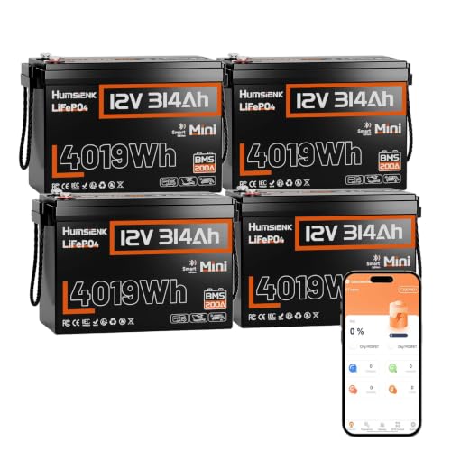 Image of HumsiENK 4Pack 12V 300Ah (314Ah) Battery LiFePO4 Lithium Max. 4019Wh Energy