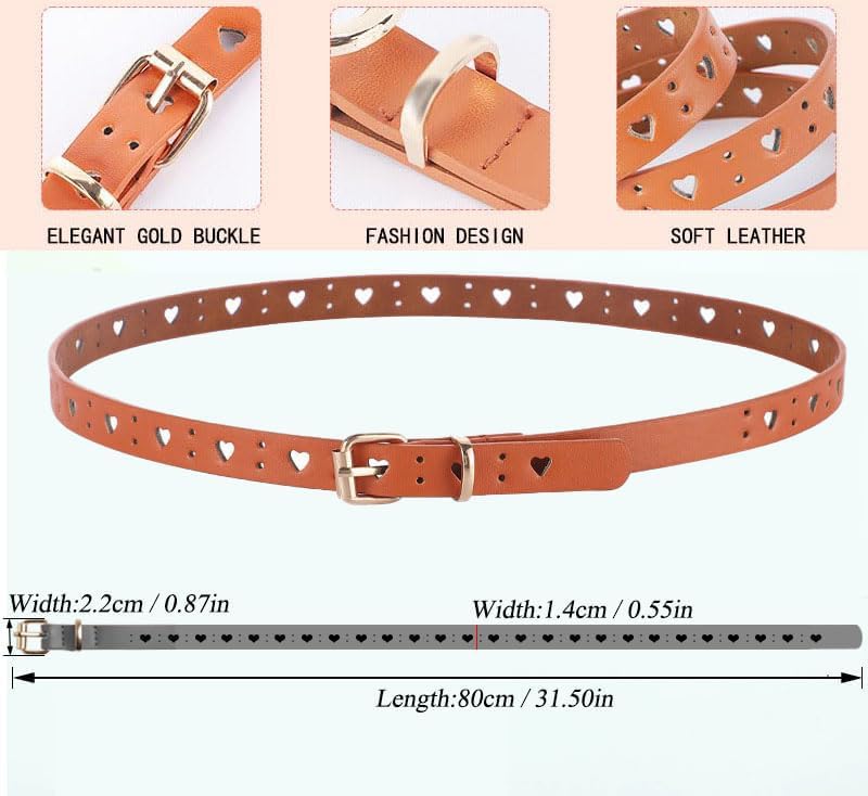 Kids Belt for Girls Boys - Skinny PU Leather Belt Heart Hole Pin Buckle Youth Toddler Belts for Uniform Casual - Image 2