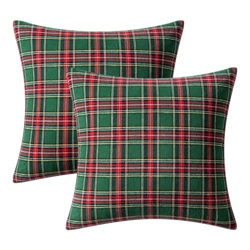 Image of MIULEE Christmas Plaid Pillow Covers Scottish Tartan 20x20 Red and Green