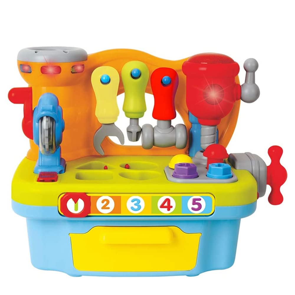 AMERTEER Kids Tool Bench, Stem Educational Toddler Workbench with tools, Shape Sorter, Light & Sound, Interactive Pretend Play Tool Set for Kids, Construction Workbench for Early Development (Age 1-6)