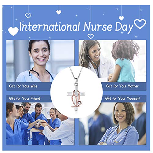 Sterling Silver Stethoscope Cross Necklace Earrings Bracelet Ring Women Medicine Pendant Jewelry Nurse Doctor Graduation Gift for Medical Student3