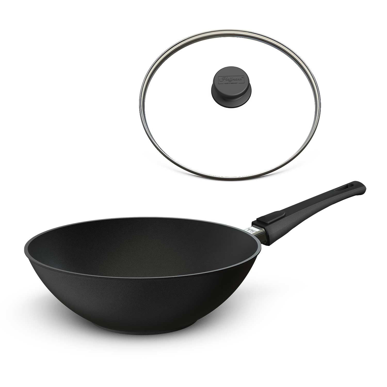 Hoffmann Wokpfanne by Bernd Zehner, Ø 30 cm, verzugsfreier Handguss, Keramikbeschichtung, Induktionsgeeignet, Backofenfest bis 240°C, Antihaftbeschichtet, Aluminium (mit Deckel)