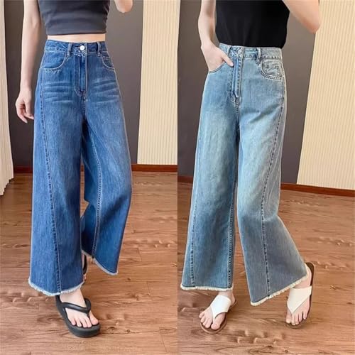 Women's High Waist and Wide Legs Straight Trousers Pear-Shaped Plus Size Loose Nine-Point Jeans4