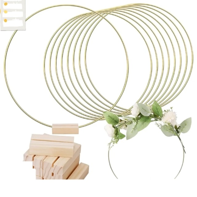 WE05885-Anneau en métal doré 10 40cm. guirlande de couronne de fleurs