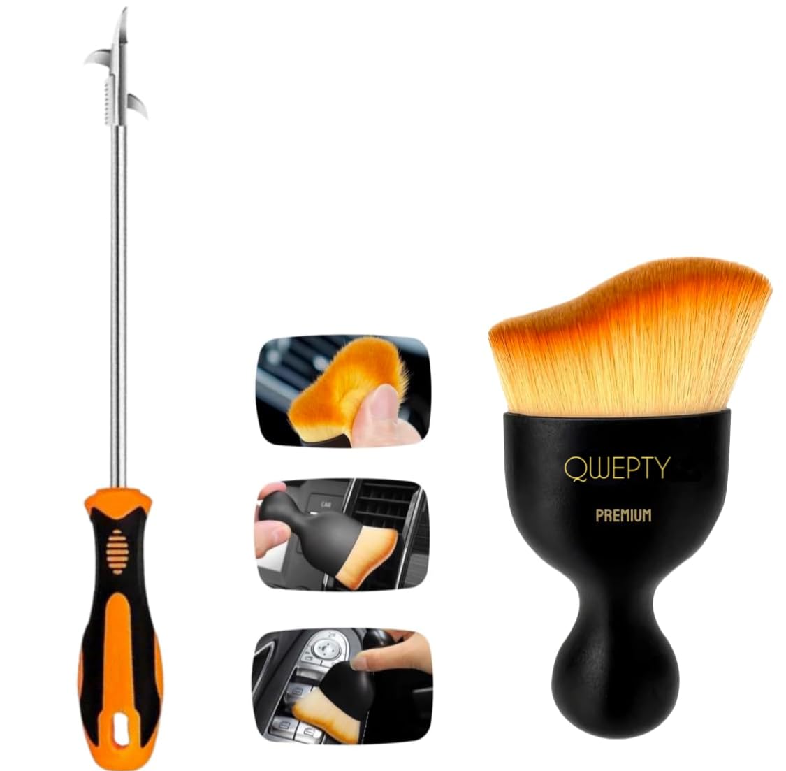 Car Tire Stone Remover Hook, Rust-Resistance Tire Groove Stones Cleaning Tool for Motor Bike Truck Tyre Protector Repair Tools with Solid Rubber Handle with Car Interior Cleaning Soft Brush