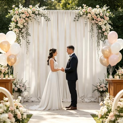 10x6.5 Ft Ivory Backdrop Curtains for Parties, Polyester Photo Backdrop Curtain for Halloween Party, Wedding, Bridal Baby Shower, Stage Decoration, Photoshoot Background (2 Panels 5x6.5Ft) by Pocleanyo - Used condition - Image 4