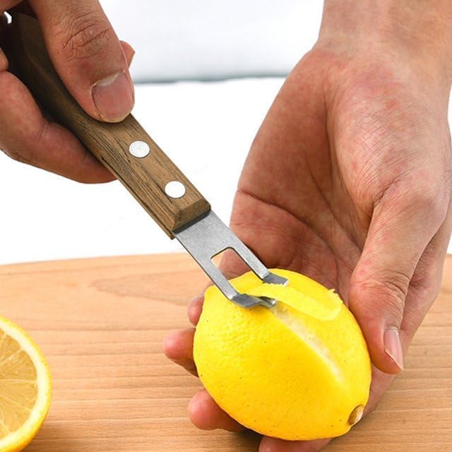 Brown Channel Knife, Lemon Peeler Zester Tool, Wood & Stainless Steel Peeler, Ultra Sharp Lemon Rind Twist Peeler Tool, Kitchen Tool for Lemon Orange Citrus Fruit Grater Graters, Peelers and Slicers P - Image 4
