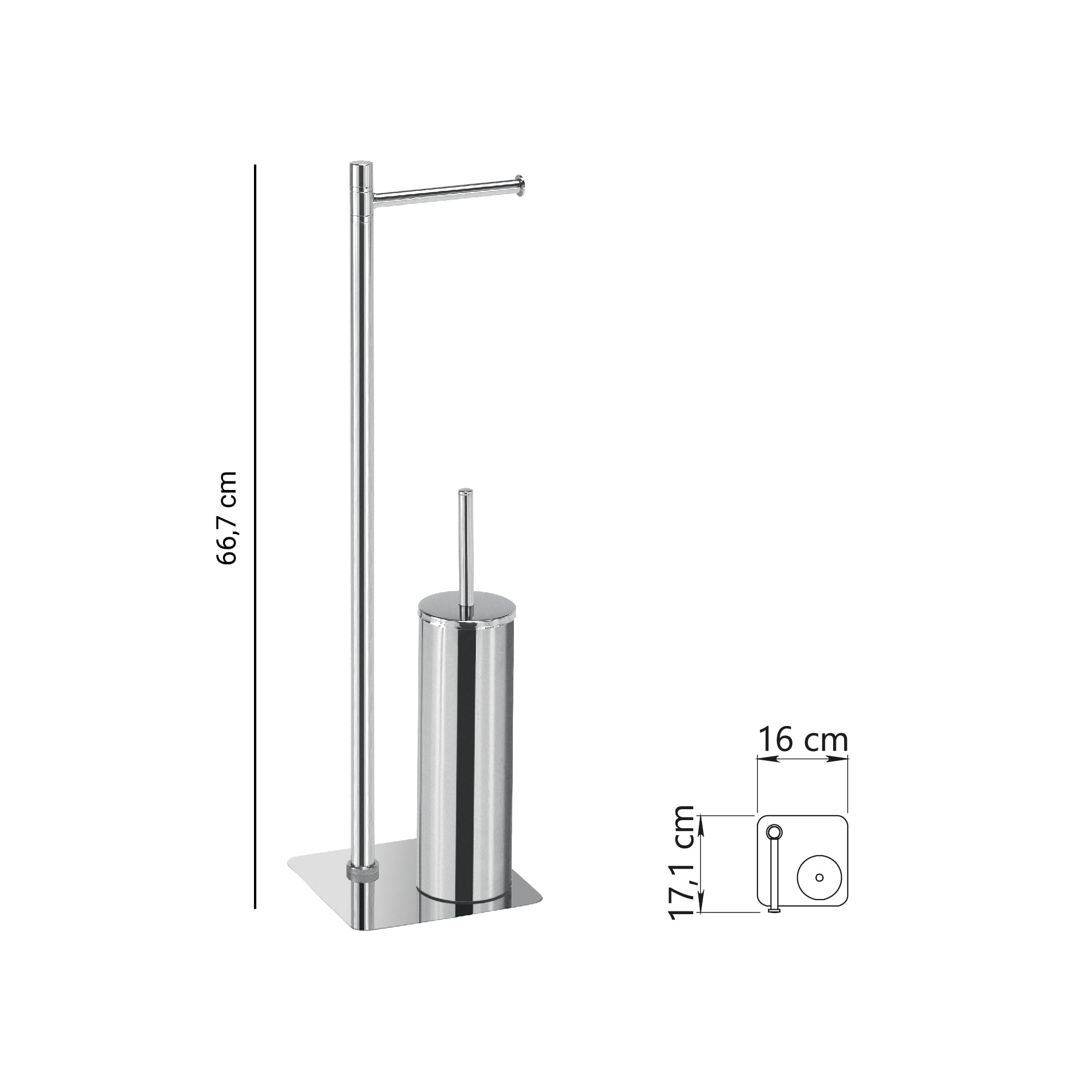 Gedy ARTU Escobillero y portarrollos para baño, Cromo, Acero Inoxidable, 16 x 17,1 x 66,7