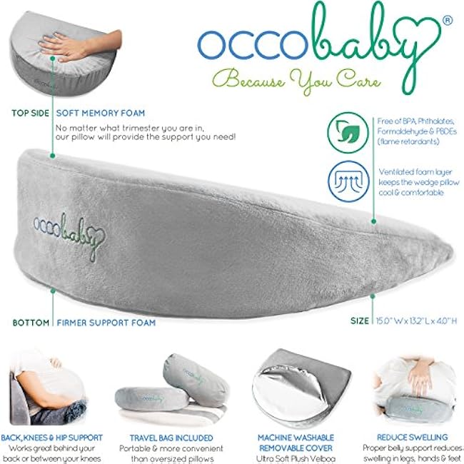 OCCObaby Pregnancy Wedge Pillow for Maternity | Memory Foam Pregnancy Pillow for Sleeping, Belly, Knees, Back and Legs | Maternity Wedge Pillow for Belly Support During Side Sleeping