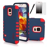 S5 Case, SGM 3-Piece High Impact Hybrid Defender Case For Samsung Galaxy S5 With Screen Protector + Stylus (Dark Blue + Red)