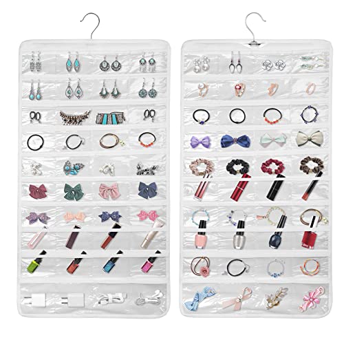 Linkstyle 160 Pocket Hanging Jewellery Organiser, Double-Sided Travel Jewelry Storage Roll, Jewelry Holder Bag with Hook, 2 PCS