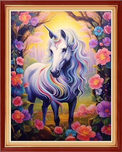 Image of Foxdiviy Stamped Cross Stitch Kits for Beginners Full Range of Cross Stitching 11 CT Printed Cross Stitch Kits for Adults Cross Stitch Patterns Needlepoint Kits-Unicorn Flower 16x20 inch