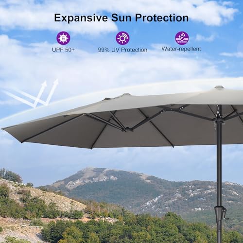 Image of PURPLE LEAF Patio Umbrella 14ft with Base UV Resistant Rectangle, Grey
