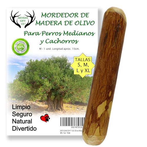 ARTISAN GIFT CO Mordedor, Palo de Madera de Olivo, Juguete para Perros (M - 15cm) 1 und