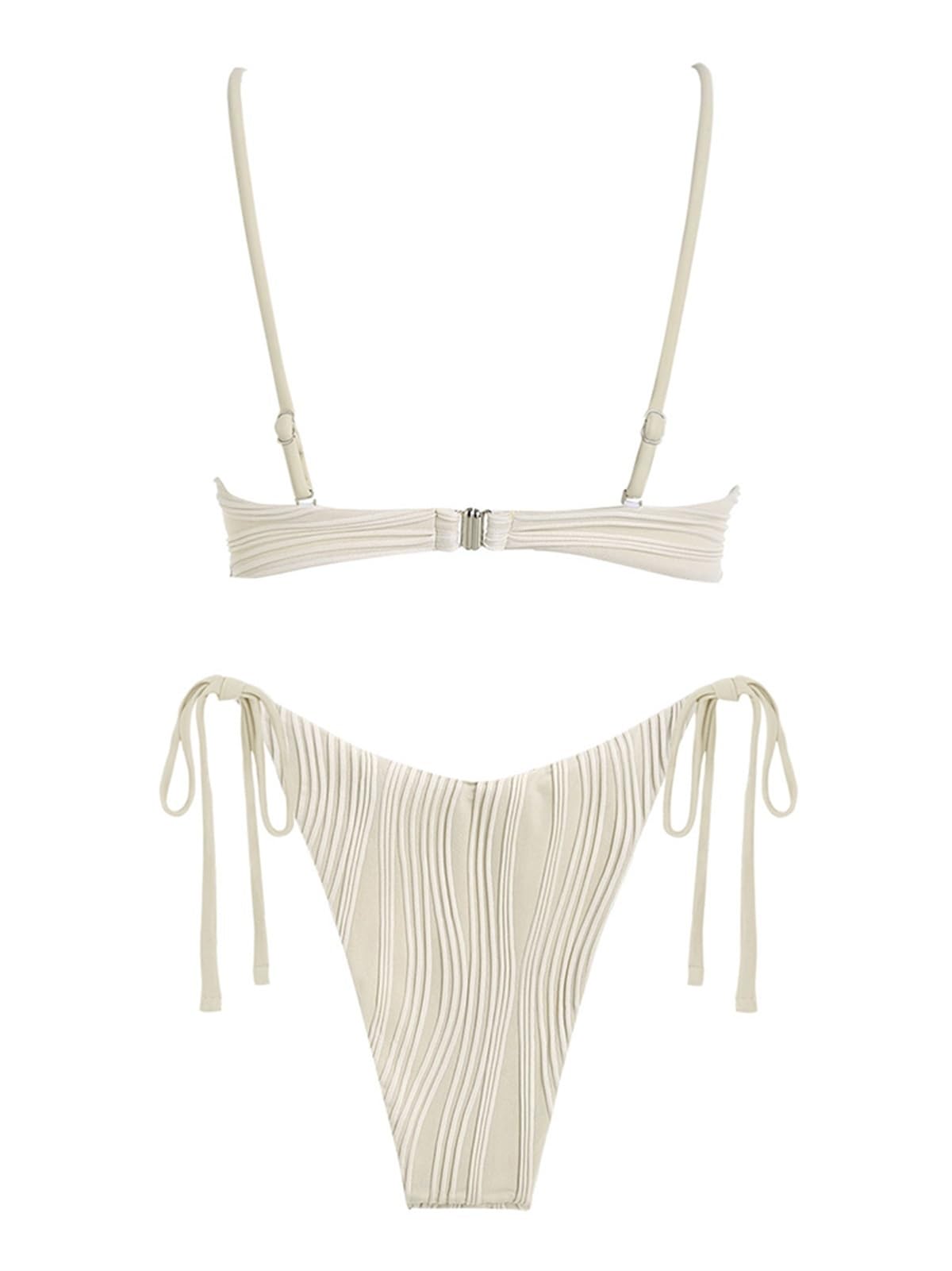 Damskie prążkowane wiązanie, boczne bikini, stroje kąpielowe z fiszbinami, push-up, solidne, niski stan, dwuczęściowy strój kąpielowy monowire, strój kąpielowy, NIEBIESKI, S