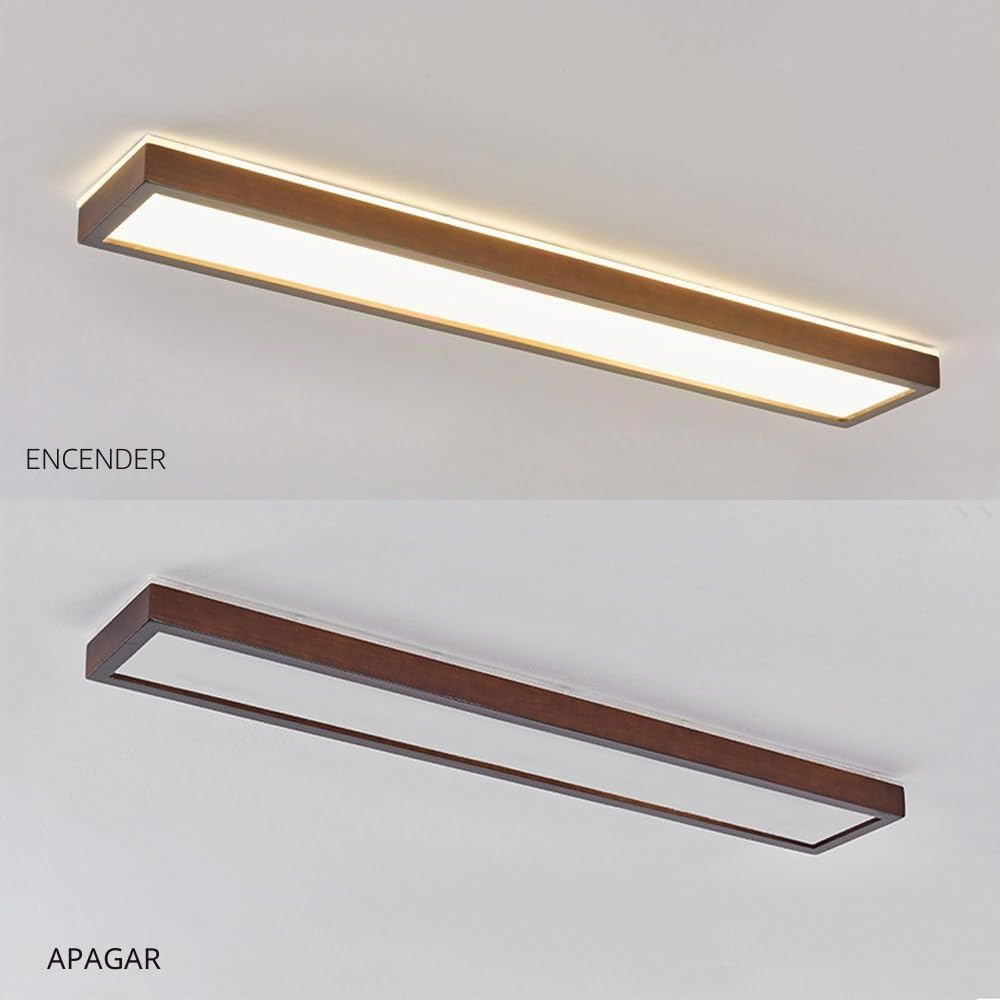 Lámpara de Techo LED Moderna de Madera, Regulable con Control Remoto, Rectangular y Cuadrada de Madera para Cocina, Dormitorio, Sala de Estar, Pasillo y Entrada.