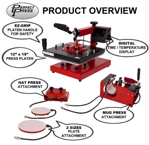 Prensa térmica digital 5 en 1 con brazo oscilante 12x15 pulg miniatura 5