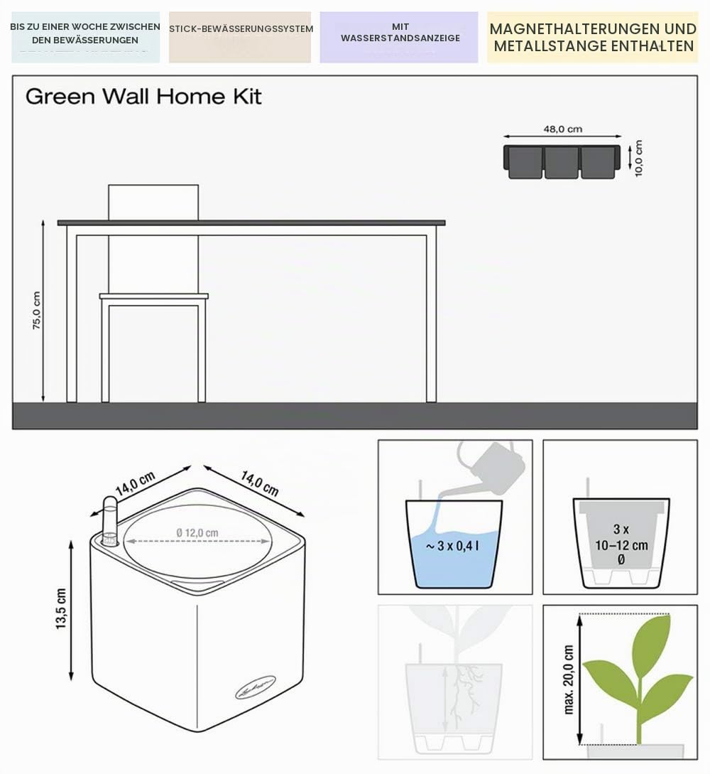 LECHUZA Cube Color Green Wall Home Kit weiß 13398
