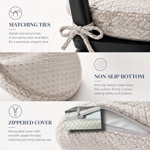 Premium Memory Foam Chair Cushions Set of 4 for Dining Chairs, Ergonomic Seat Cushions with 3D Jacquard Washable Cover, Non-Slip D-Shaped Kitchen Chair Pads with Ties, 16"×16"×1.8" (4, Light Grey) - image 8
