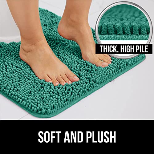 Image of Gorilla Grip Original Shaggy Chenille Oval U-Shape Contoured Mat for Base of Toilet, 22.5x19.5 Size, Machine Wash and Dry, Soft Plush Absorbent Contour Carpet Mats for Bathroom Toilets, Emerald