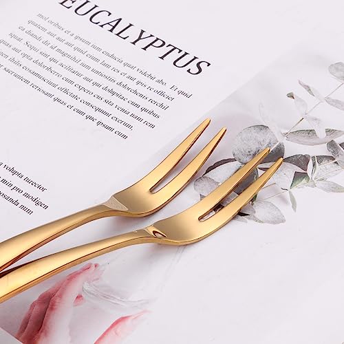 Mafier Garfos de frutas dourados de 5,51 polegadas Garfos de sobremesa em aço inoxidável 18/10 Garfo