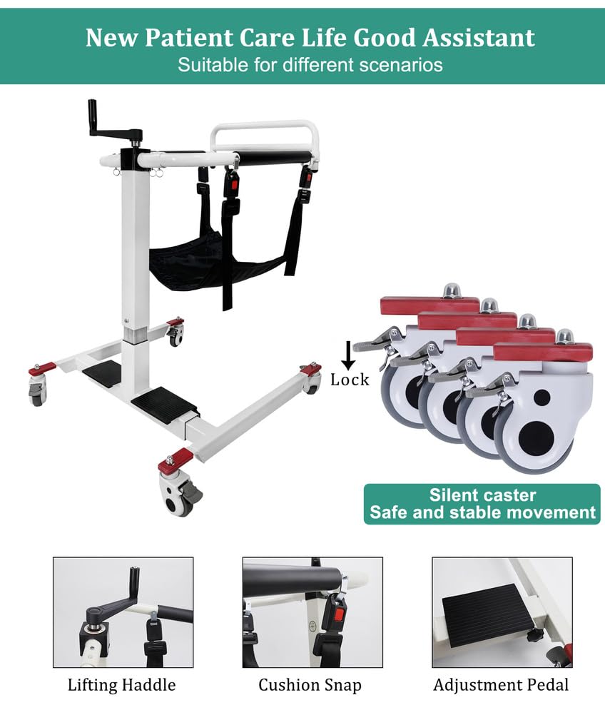 Silla Elevadora Manual para Pacientes, Silla de Enfermería 4 en 1, Silla de Ducha, Silla de Ruedas de Transporte Ajustable en Altura y Anchura, Transferencia para Discapacitadas