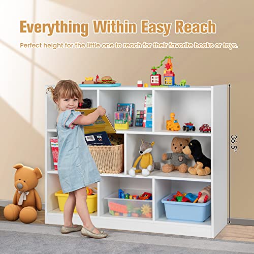 Costzon Kids Toy Organizers And Storage, Wooden 3 Tier Bookshelf With 8 Compartment Cubes To Organize Books, Toys, Home Furniture For Toddlers Playroom, Bedroom, Living Room, Nursery (White) #TOP1