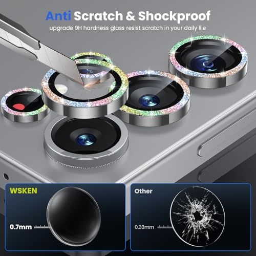 Image of WSKEN for Samsung Galaxy S25 Ultra Camera Lens Protector - Ultra Thin | Case Friendly, 9H Shatterproof Tempered Glass, Anti Scratch Metal Circle, Camera Screen Protector Cover Accessories, Glitter