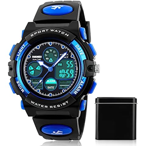 Acemall Kids Watch 50M Waterproof Wrist Watches with Alarm, EL Film, Stopwatch, LED Digital Watch Gifts for 5-18 Year Old Boys Girls Kids Children Teen Junior (Blue) Cover