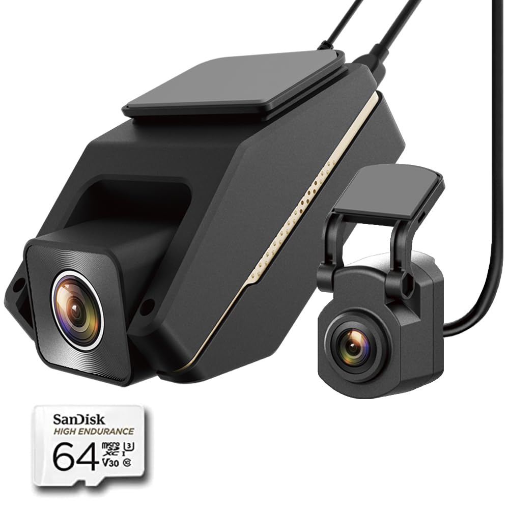 Front and Rear Dash Cam 4K+2K UltraDash S3 & R1 with 64GB SD Card, UHD Starvis IMX 415 HDR Sensor GPS Discreet Supercapacitor Supports Mobile App