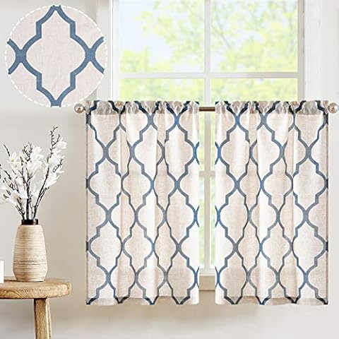 TOPICK Kitchen Linen Curtains with Moroccan Design Cover