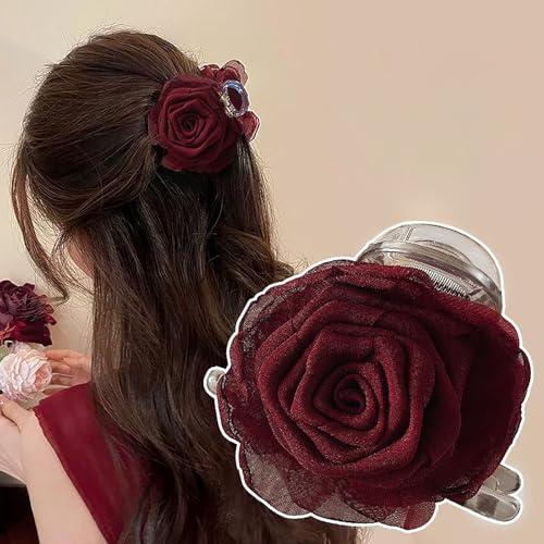 Pinza para cabello con flor roja elegante miniatura 1