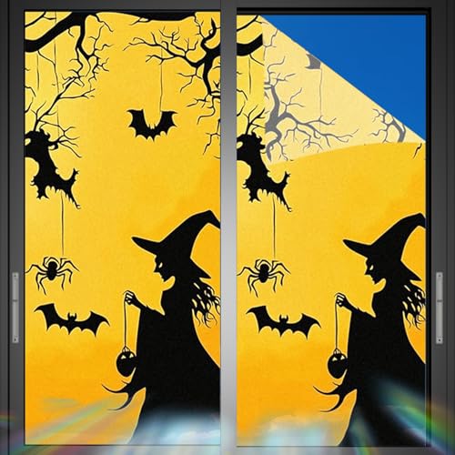 Image of Nuxovilar Halloween Witch Spider Bat Pattern Window Film 17.5x39.3 PVC