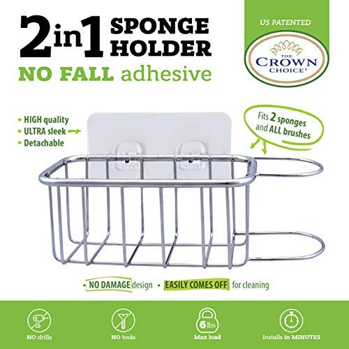 image for The Crown Choice 2-in-1 Sink Sponge Holder | in Sink Brush Caddy | Det