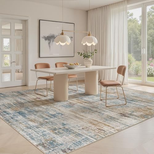 Tapete decorativo UERMEI 9x12 pies rectangular azul marrón miniatura 3