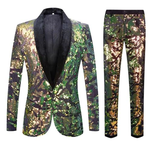 Men Sequins Wedding Suit Single Breasted Blazers Pants Set Groom Banquet Prom Suits En8 L