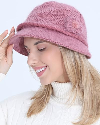 CheChury Frauen Cloche Hüte Bucket Hat Französische Baskenmütze Vintage Floral Wollkleid Klassischer Hut Winter Glockenhut Kirche Hut Klassisch Bowler Hut Melonenhut Fedorahüte Frauen