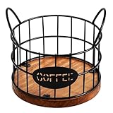 VICASKY Kaffeekapsel Aufbewahrungskorb Metall und Holz Draht Organizer mit Griffen für Kaffee Pod Lagerung und Thekenstation Küchen Büroaccessoire